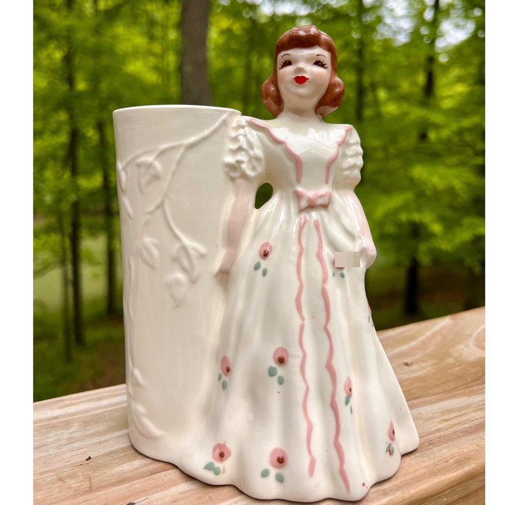 50s Vintage Florence Ceramics "Pasadena" Lady Vase | Hand-Painted CA Pottery